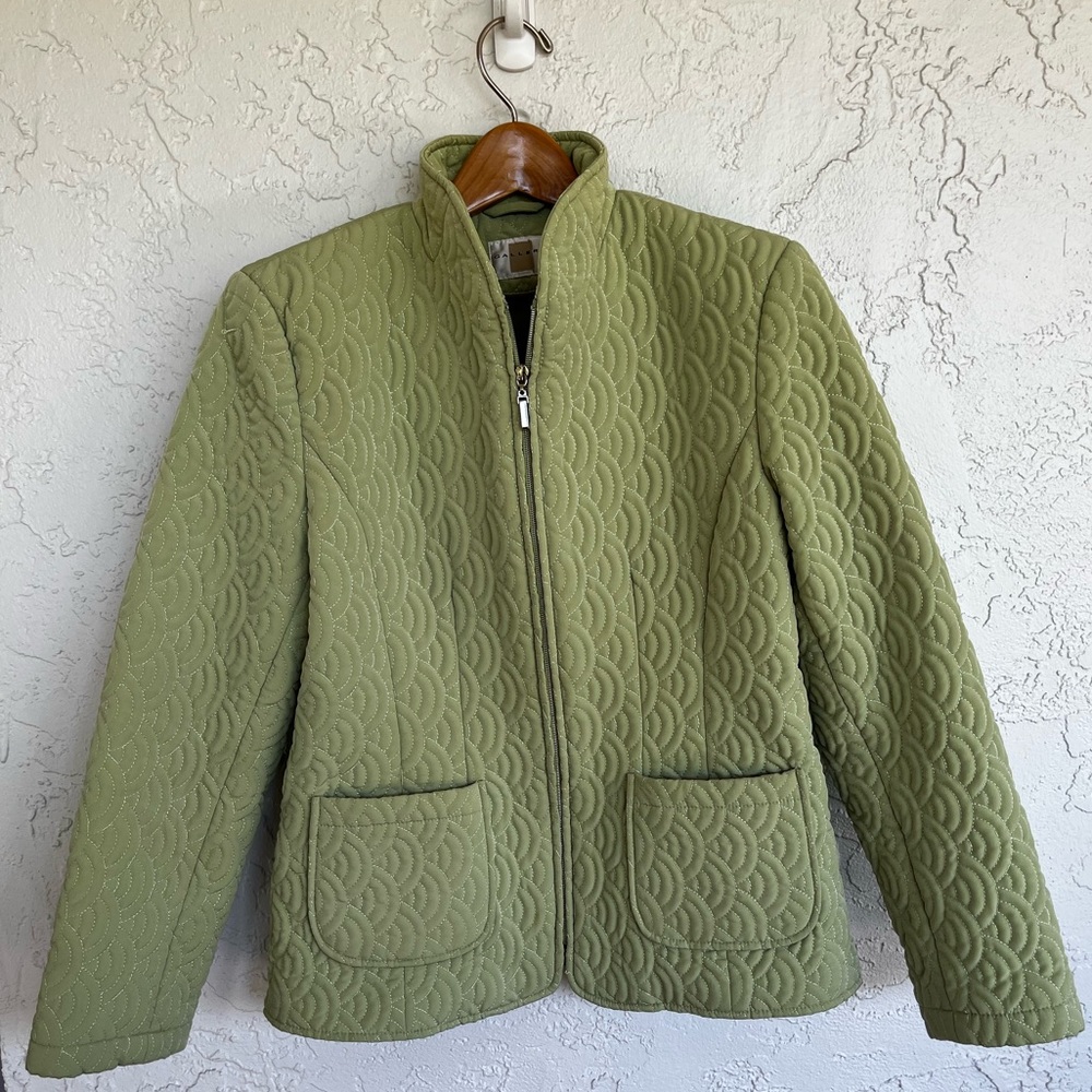 GALLERY Jacket Womens Size S Green Quilted Full Zip Spring Classic Preppy Chic